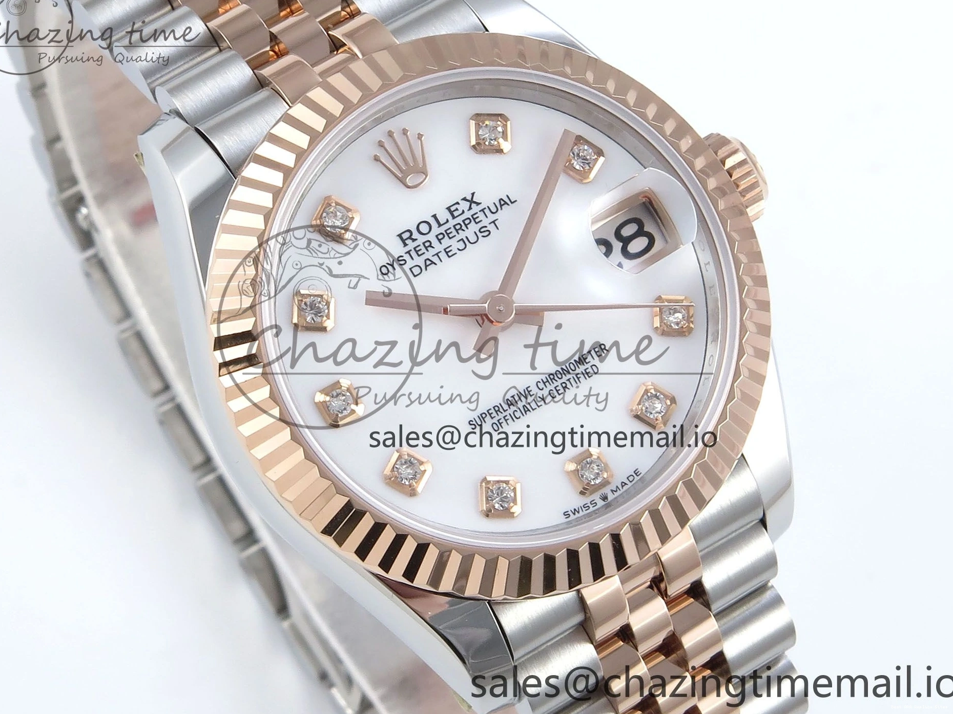 Good Copy Rolex Watches Diamonds QuickDry Best White on 1:1 SS 31 Bracelet MOP 904L Jubilee DateJust ETA Steel ARF 278271 Dial RG 517 Edition 0122